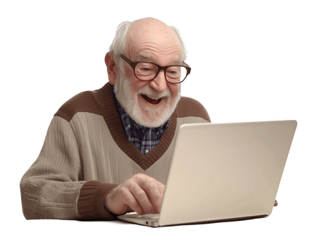 Happy Grandfather Old Man Using Laptop Isolated on Transparent Background png