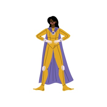 Beautiful African American Woman in Superhero Costume and Cape, Super Girl Character Illustration vector