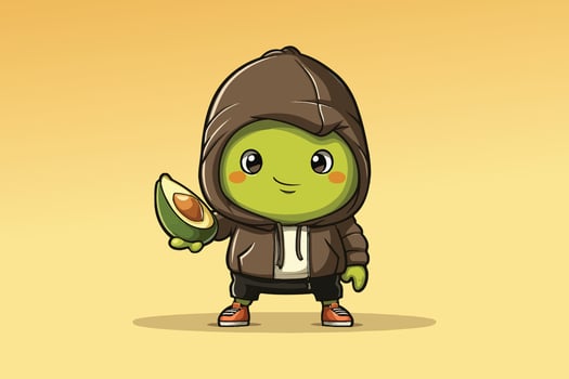 Cute Avocado Ninja Icon with Katana Sword - Cartoon Illustration of Warrior Fruit Character vector