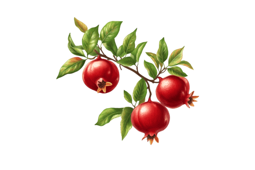 Pomegranate branch with fruits and leaves isolated on a transparent background png