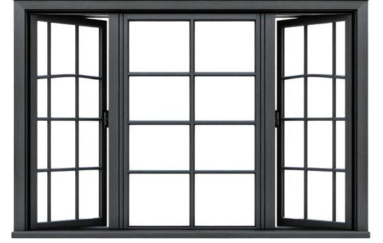 Dark gray wooden casement window on transparent background png