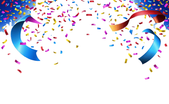 Colorful confetti and ribbons on transparent background png