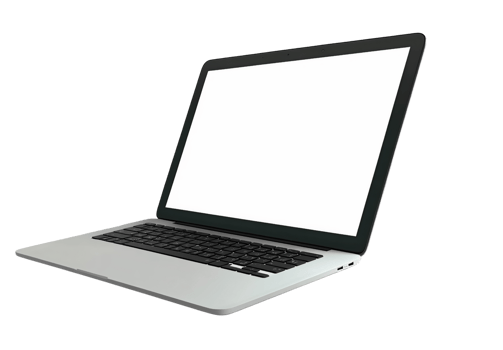 Silver laptop with blank screen on transparent background png