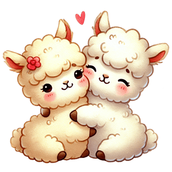 Adorable cartoon alpacas cuddling with hearts, symbolizing love and friendship. Happy Valentine's day. png