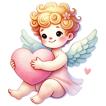 Cute angelic cherub holding a heart, symbolizing love and innocence. Valentine's cartoon character. png