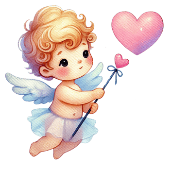 A cute cupid character holding a heart-shaped balloon. Valentine's cartoon character. png