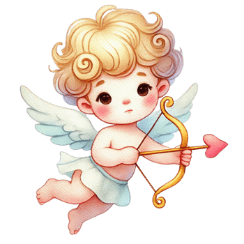 Cute angel holding a bow and arrow with a playful expression. Valentine's cartoon character. png