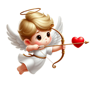 Cute angel character aiming for love with a bow and arrow. Valentine's cartoon character. png