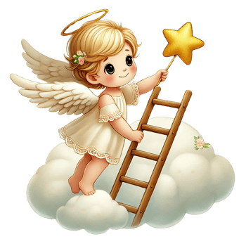 Cute angelic child holding a star on a cloud, symbolizing hope. Valentine's cartoon character. png