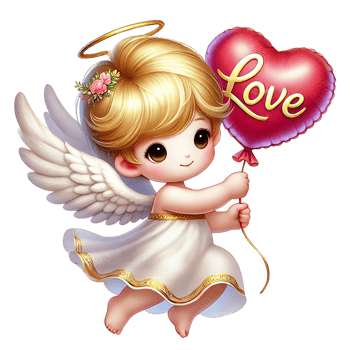 A cute angel character holding a heart-shaped love balloon. Valentine's cartoon character. png