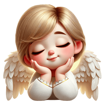 Charming angel character with a serene expression and wings. Valentine's cartoon character. png