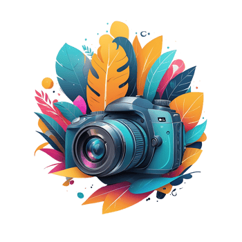Camera with colorful leaves and flowers on it png