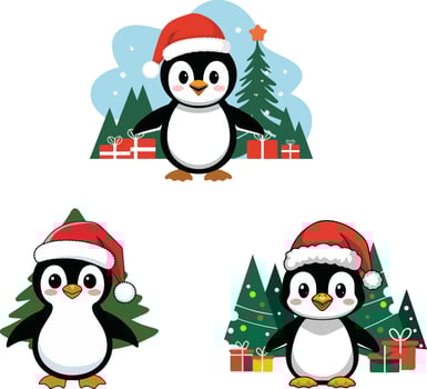 Cute Christmas Penguin Cartoon Character vector