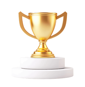 Gold cup standing on a white podium png