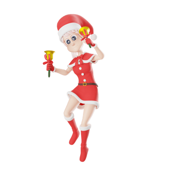 Girls Santa Claus in 3D.A female Santa Claus master walks with both hands holding a bell, her head slightly tilted. Cartoon Art Illustration png