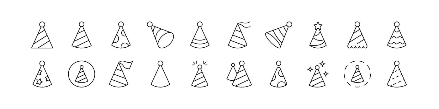 Party Hat Outline Simple Linear Image Collection. Editable Stroke. Suitable for Web Sites, Books, Cards, Apps vector
