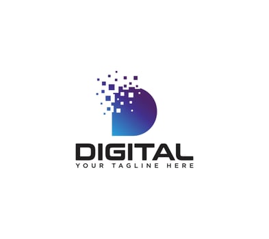 D letter digital pixel logo design icon template for technology vector