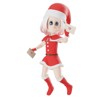 Girls Santa Claus 3D Character Art Style. A Santa Claus girl walks with both hands holding a letter. Cartoon Design png