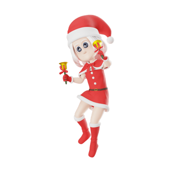Creative Cartoon Girls Santa Claus.A Santa Claus girl walks with both hands holding a golden bell. 3D Character Design png