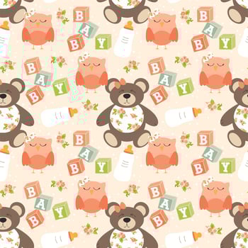 a pattern with a teddy bear for baby girl vector