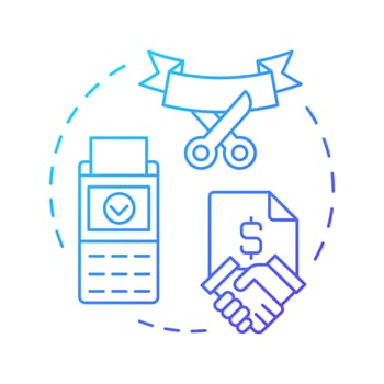 Receive final payment blue gradient concept icon. Factoring process. Transaction completion and success. Round shape line illustration. Abstract idea. Graphic design. Easy to use in article vector