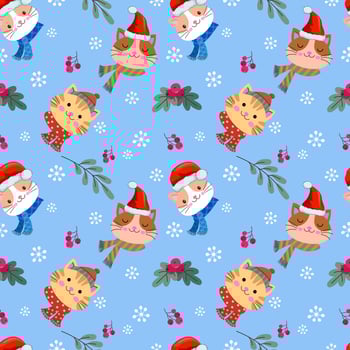 Christmas concept with cute cat seamless pattern vector
