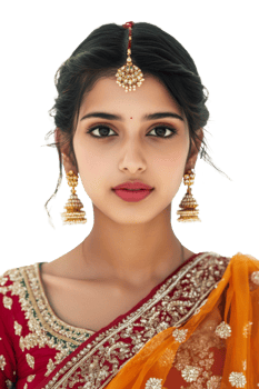 Beautiful Indian woman wearing traditional clothing and gold jewelry png