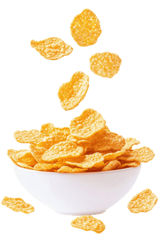 A bowl of corn flakes is shown in the air png