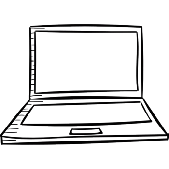 A black and white drawing of a laptop png