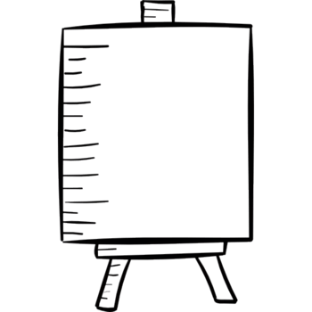 A black and white drawing of a easel with a black board png