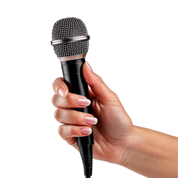 a woman holding a microphone png