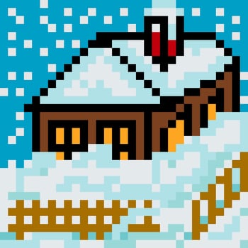 Winter house in pixel art vector