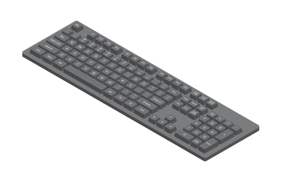 Black isometric keyboard with letters and numpad in minimalistic volumetric style vector
