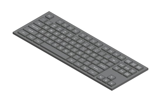 Black isometric keyboard with letters in minimalistic volumetric style vector
