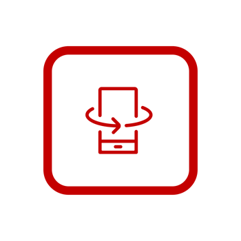 A red and white icon with a phone and a red arrow png