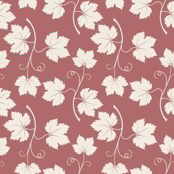 Grapevine with leaf pattern, silhouette of the vine on burgundy red background. vector