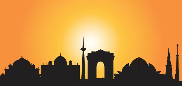 City Skyline of Delhi, Silhouettes of buildings vector