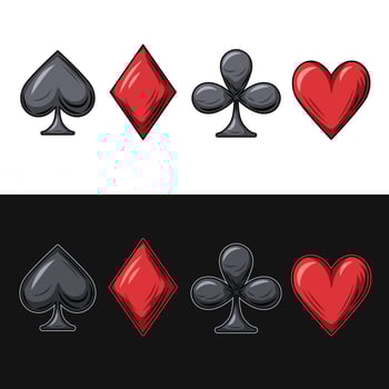 Colorful icons of playing card suits, clubs, diamonds, hearts, spades. Vintage style. vector