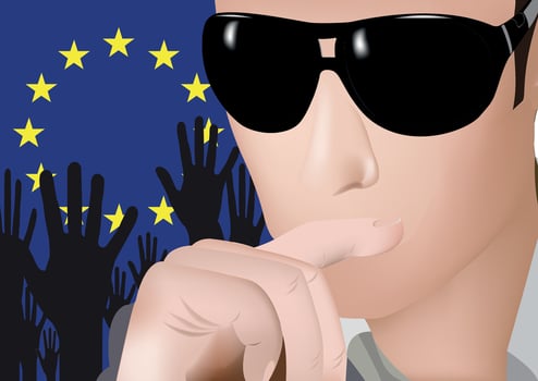 A man with sunglasses and a european flag in the background vector