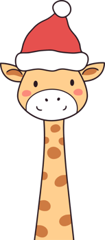 Cute Cartoon Giraffe with Santa Hat for Christmas and Festive Holiday Designs png