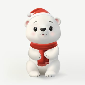 A 3D cute polar bear character in a Santa hat smiling joyfully. This cartoon style illustration radiates winter cheer, holiday spirit, and festive charm. Not AI. vector
