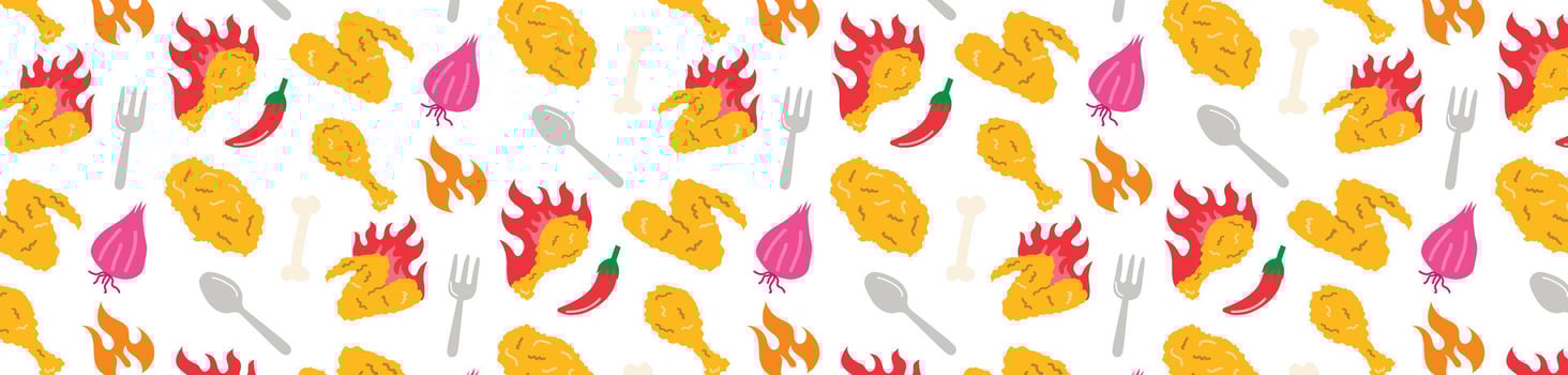 fire fried chciken doodle hand drawing seamless pattern background vector