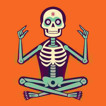Flat Illustration of a skeleton sitting on a yoga mat vector