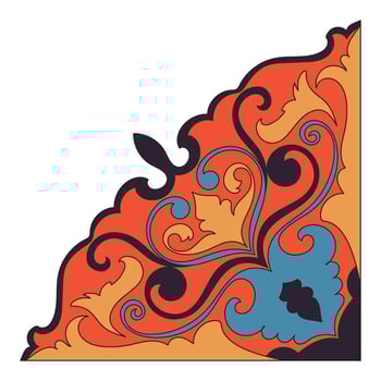 Orange carpet element corner. Vintage corner. Fabric pattern decorative corner. vector