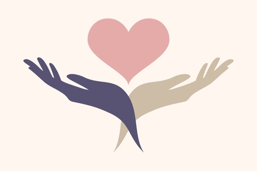 Minimalist design of two hands supporting a heart shape symbolizing love, care, and giving, ideal for wellness, charity, healthcare, or relationship concepts vector