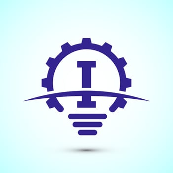 English alphabet I with electric bulb and gear sign. Creative idea logo concept vector