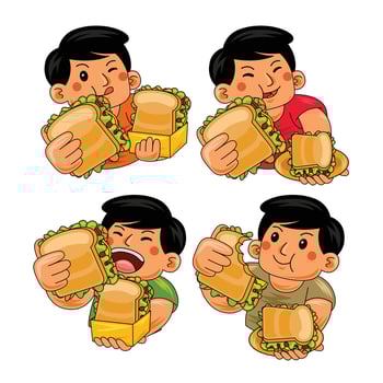 young man eating sandwich vector