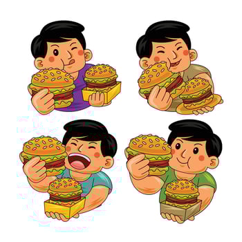 young man eating burger vector