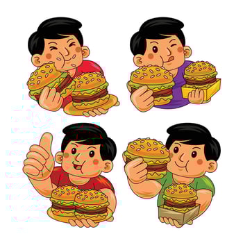 young man eating burger vector