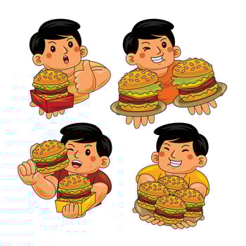 young man eating burger vector